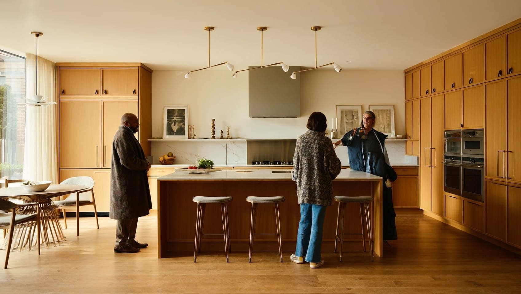 Open-plan kitchen and dining room of a modern luxury house, staged and photographed for campaign launch